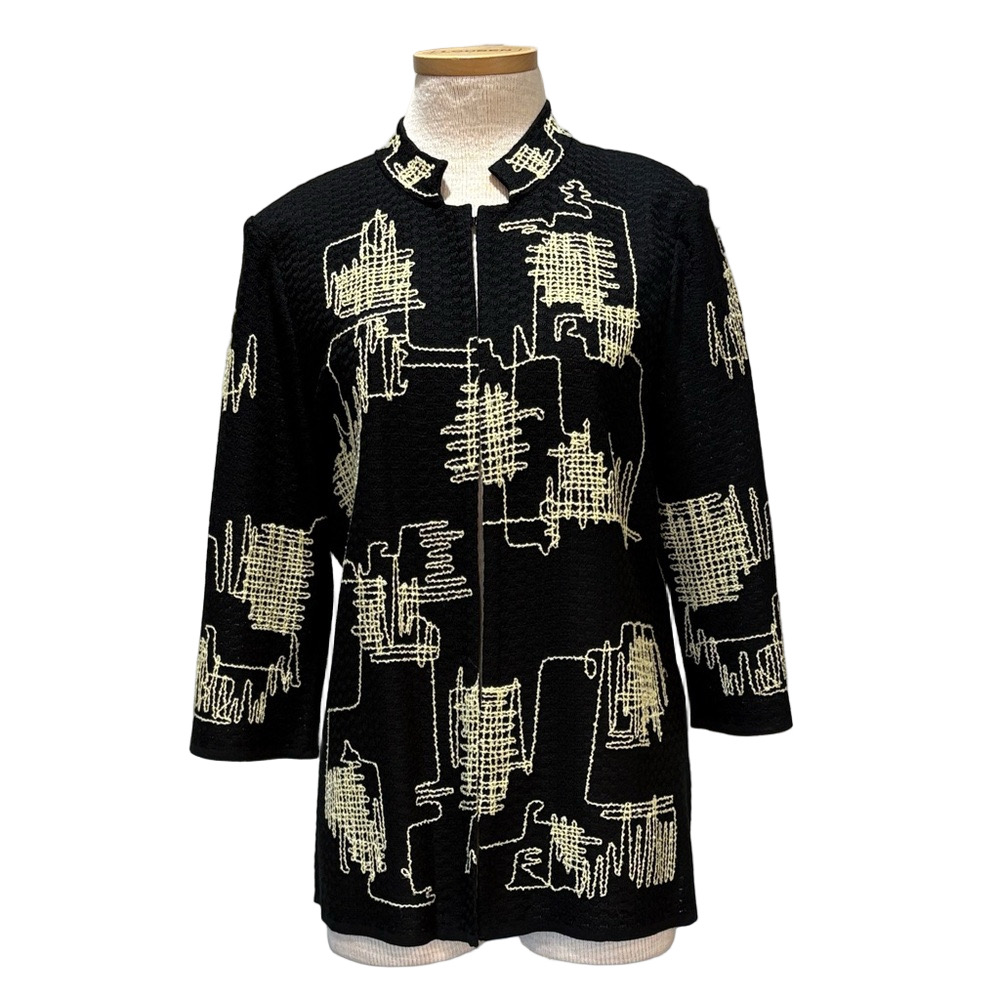 Ming Wang Black Jacket with Cream Abstract Stitching